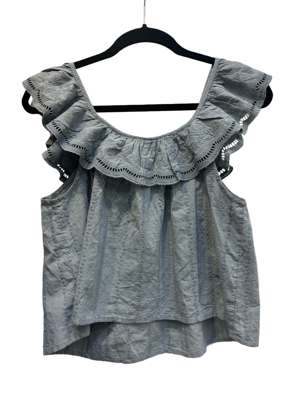 Shabby Chic Embroidered Cotton Pajama Set Light Blue Cotton Lounge Set ๐ธ 2pc - Picture 3 of 7